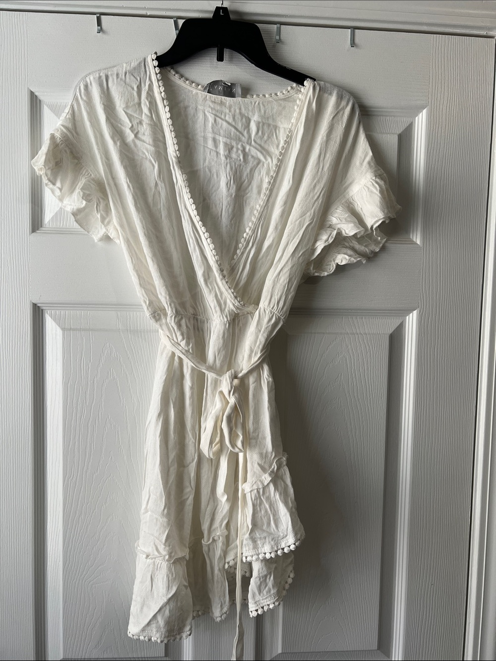 Women's Cream Wrap Swim wear Coverup with Pom Trim